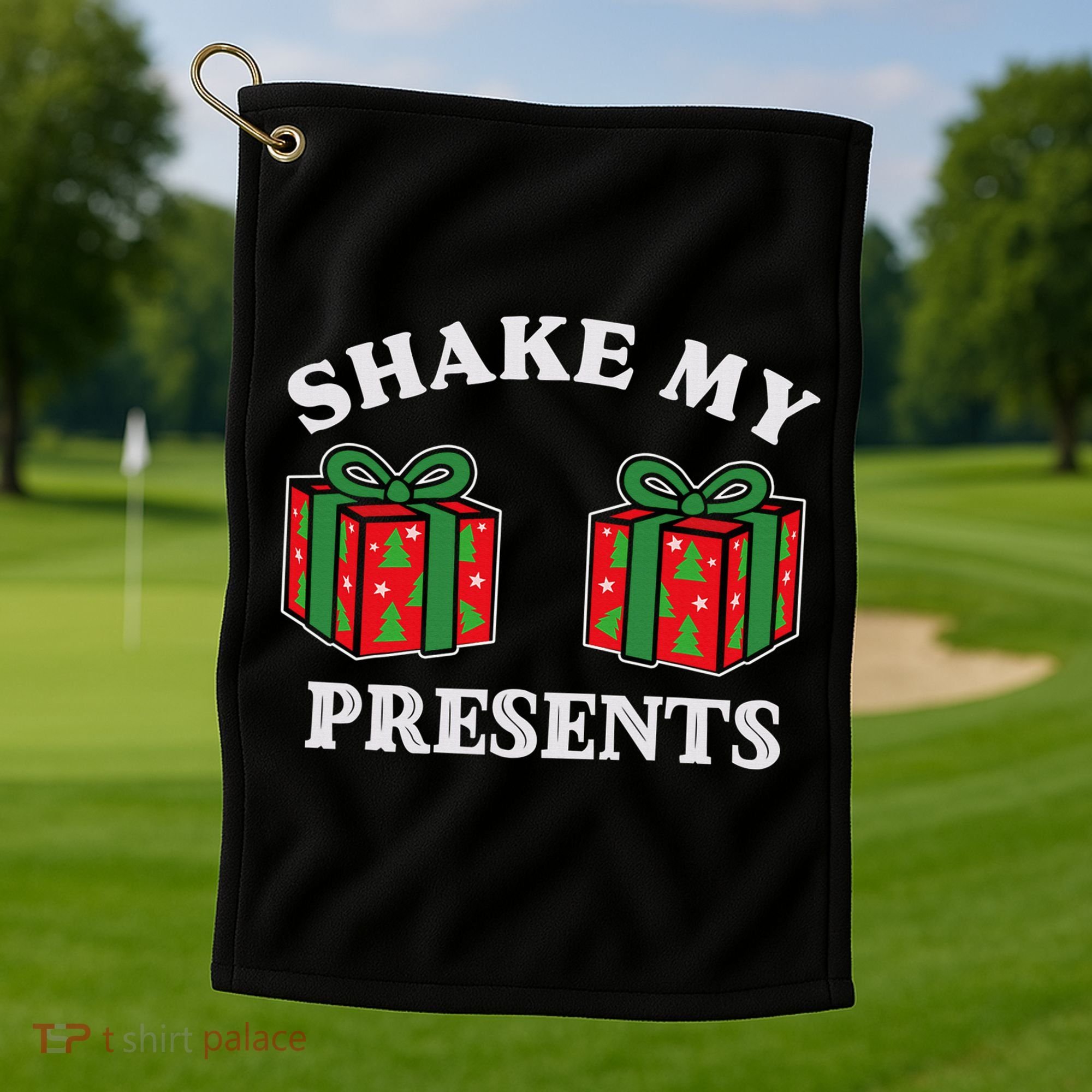 Shake My Presents Jingle My Balls Couples Christmas Golf Towel