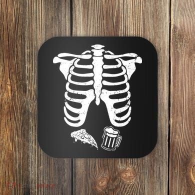 Skeleton Maternity Pizza & Beer Black Coaster