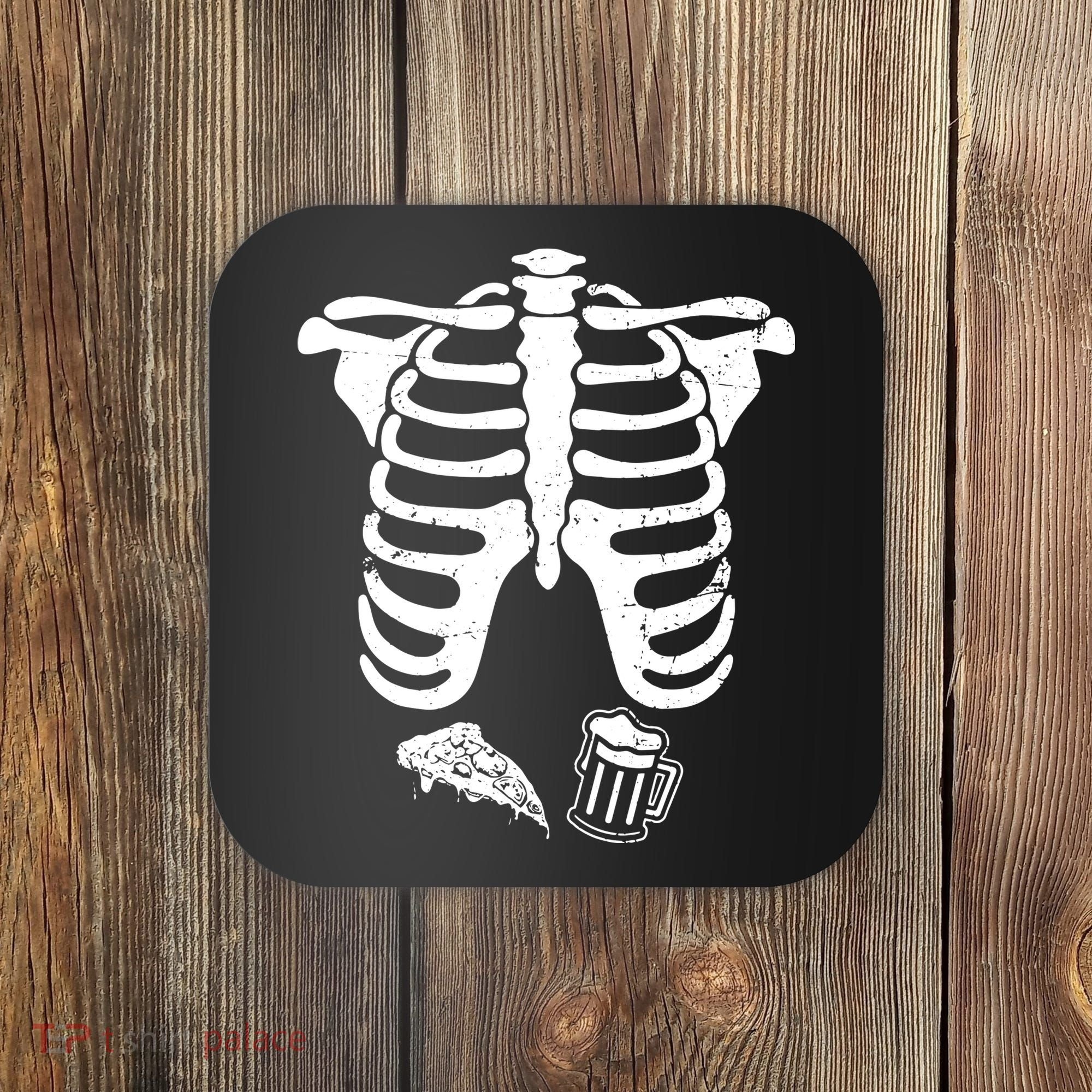 Skeleton Maternity Pizza & Beer Black Coaster