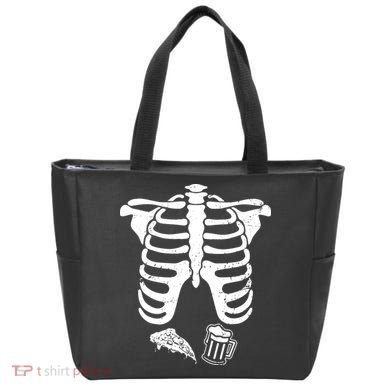Skeleton Maternity Pizza & Beer Black Tote Bag