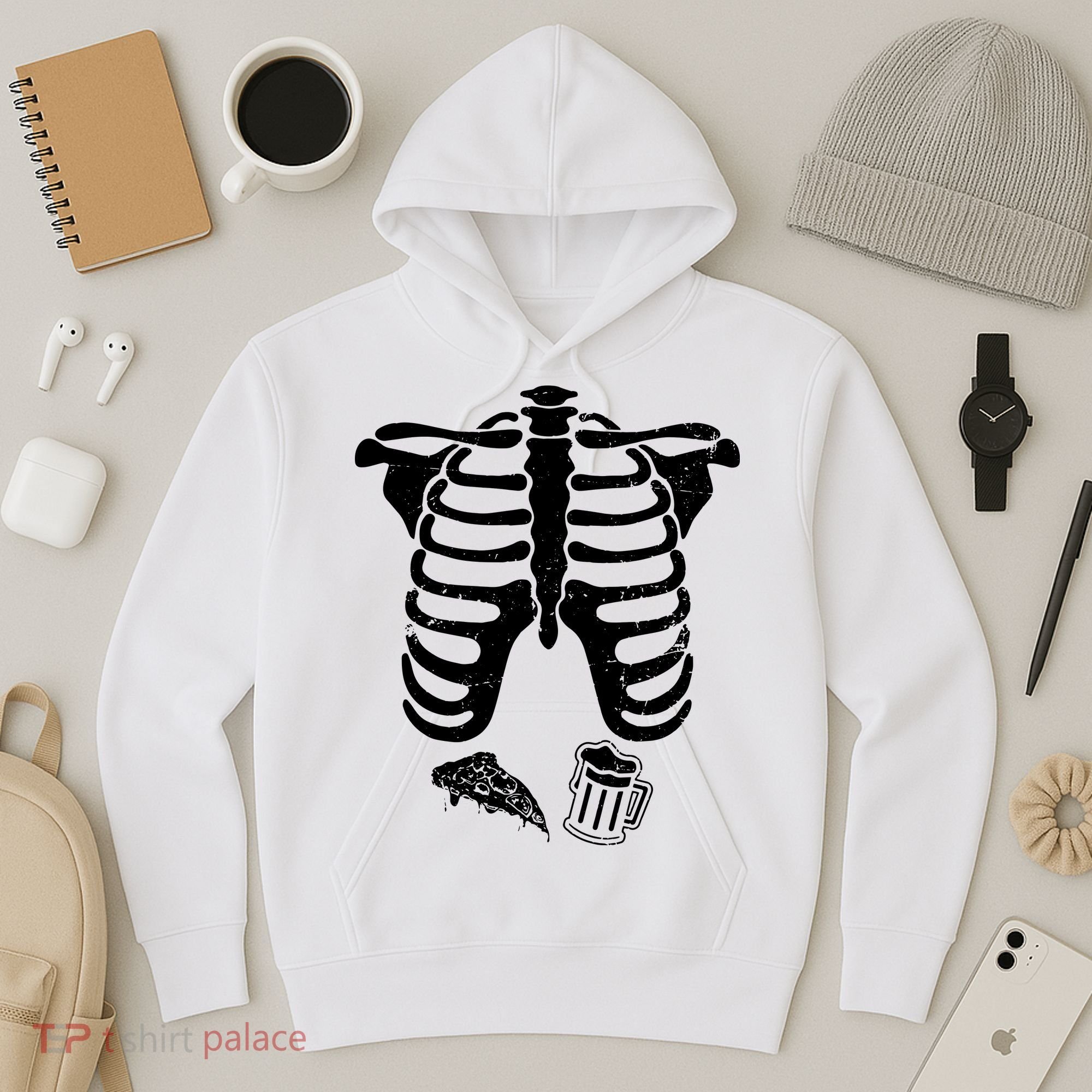 Skeleton Maternity Pizza & Beer Black Hoodie