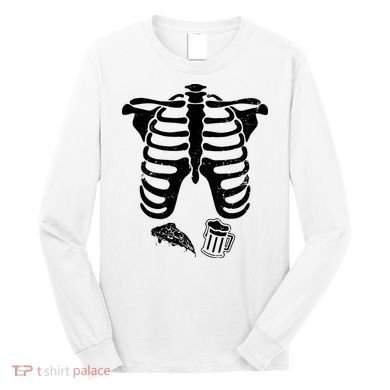 Skeleton Maternity Pizza & Beer Black Long Sleeve Shirt