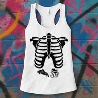 Skeleton Maternity Pizza & Beer Black Women's Tank Top thumb 3