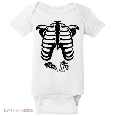 Skeleton Maternity Pizza & Beer Black Baby Bodysuit