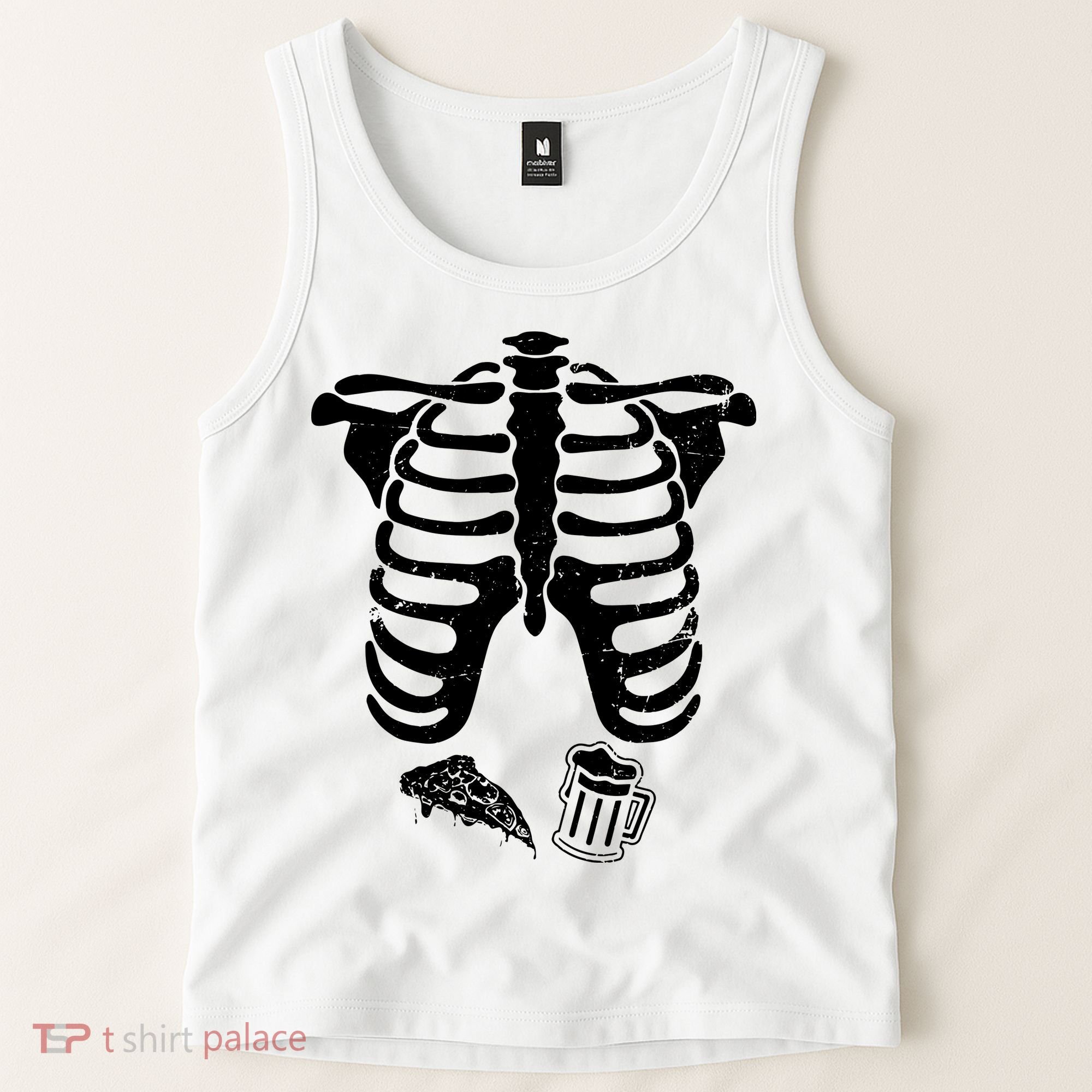 Skeleton Maternity Pizza & Beer Black Tank Top