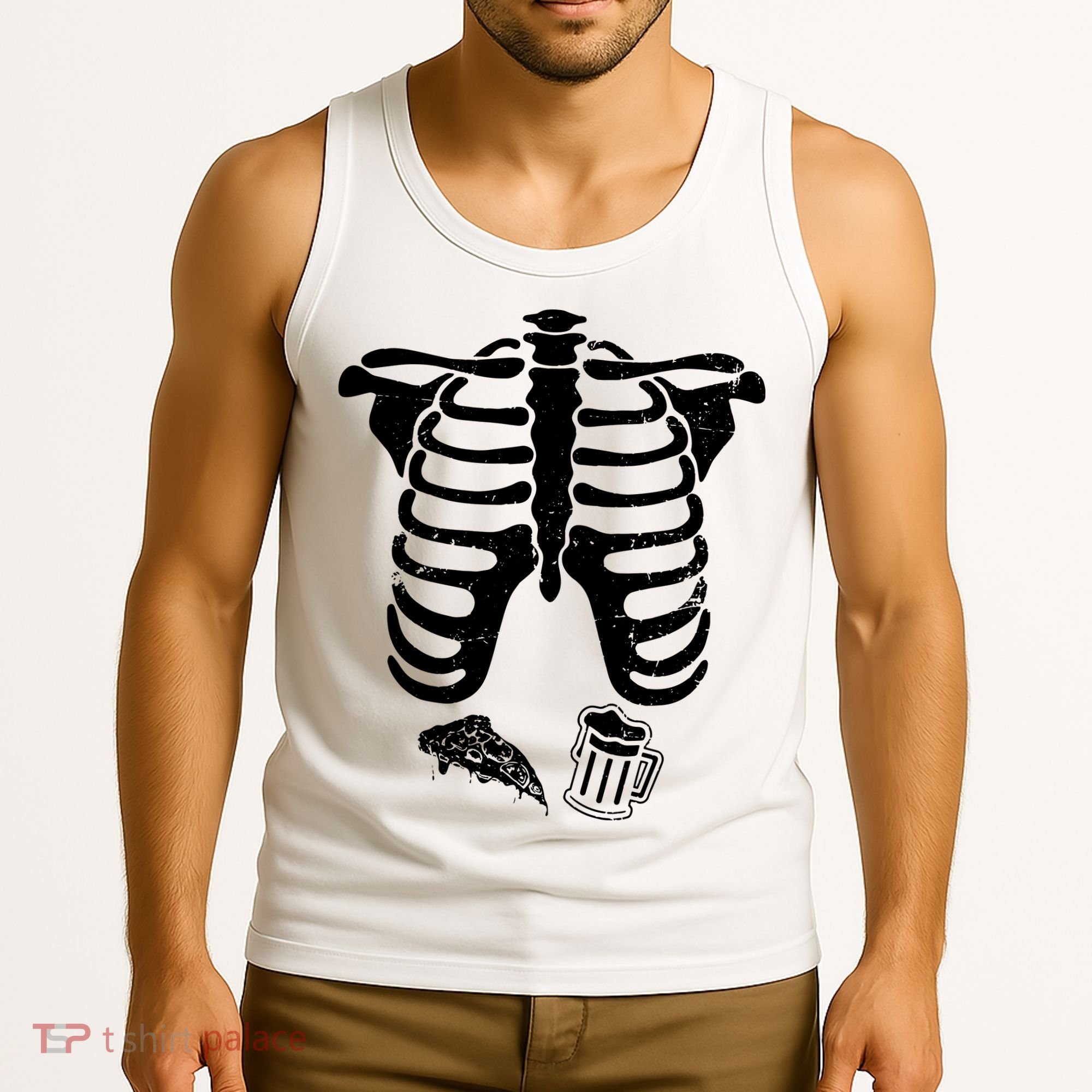 Skeleton Maternity Pizza & Beer Black Tank Top
