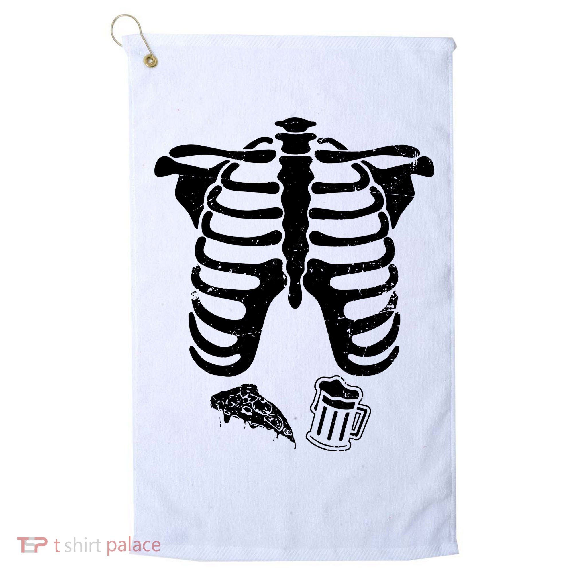 Skeleton Maternity Pizza & Beer Black Golf Towel