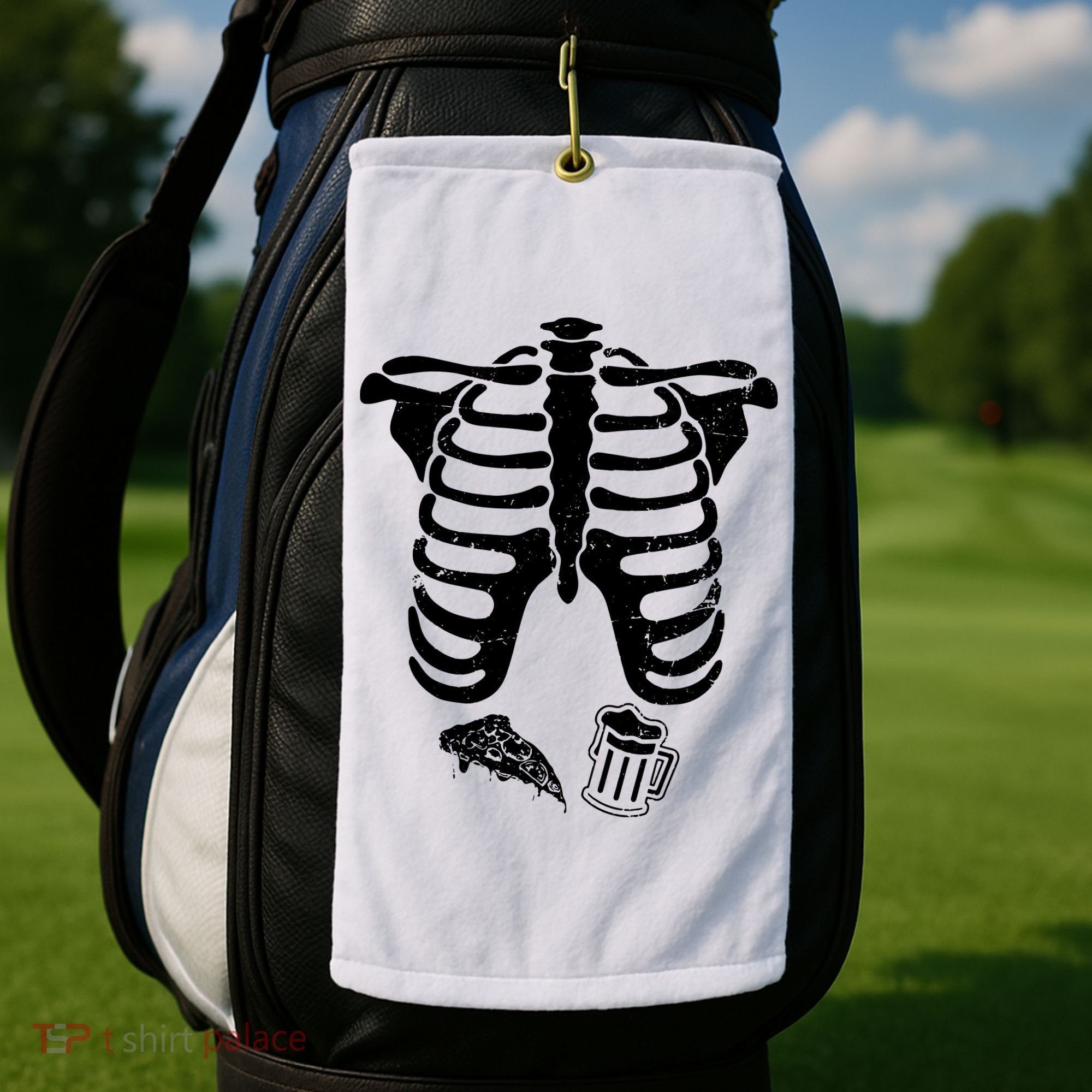 Skeleton Maternity Pizza & Beer Black Golf Towel