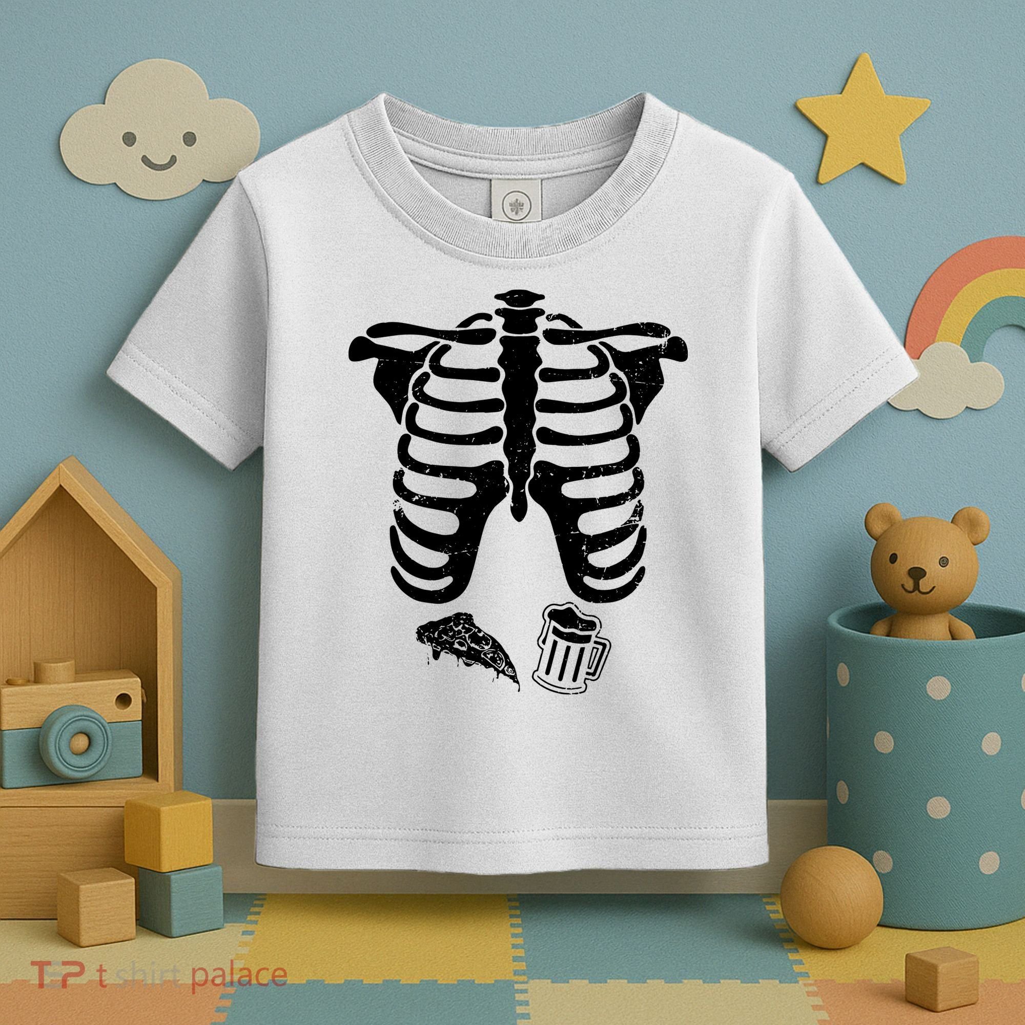 Skeleton Maternity Pizza & Beer Black Toddler T-Shirt