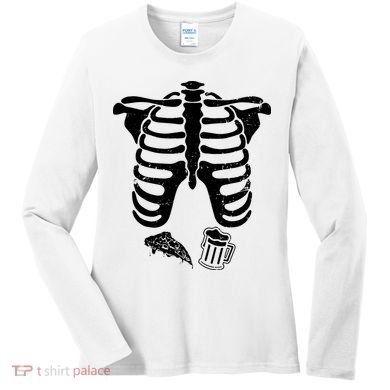 Skeleton Maternity Pizza & Beer Black Women's Long Sleeve Shirt