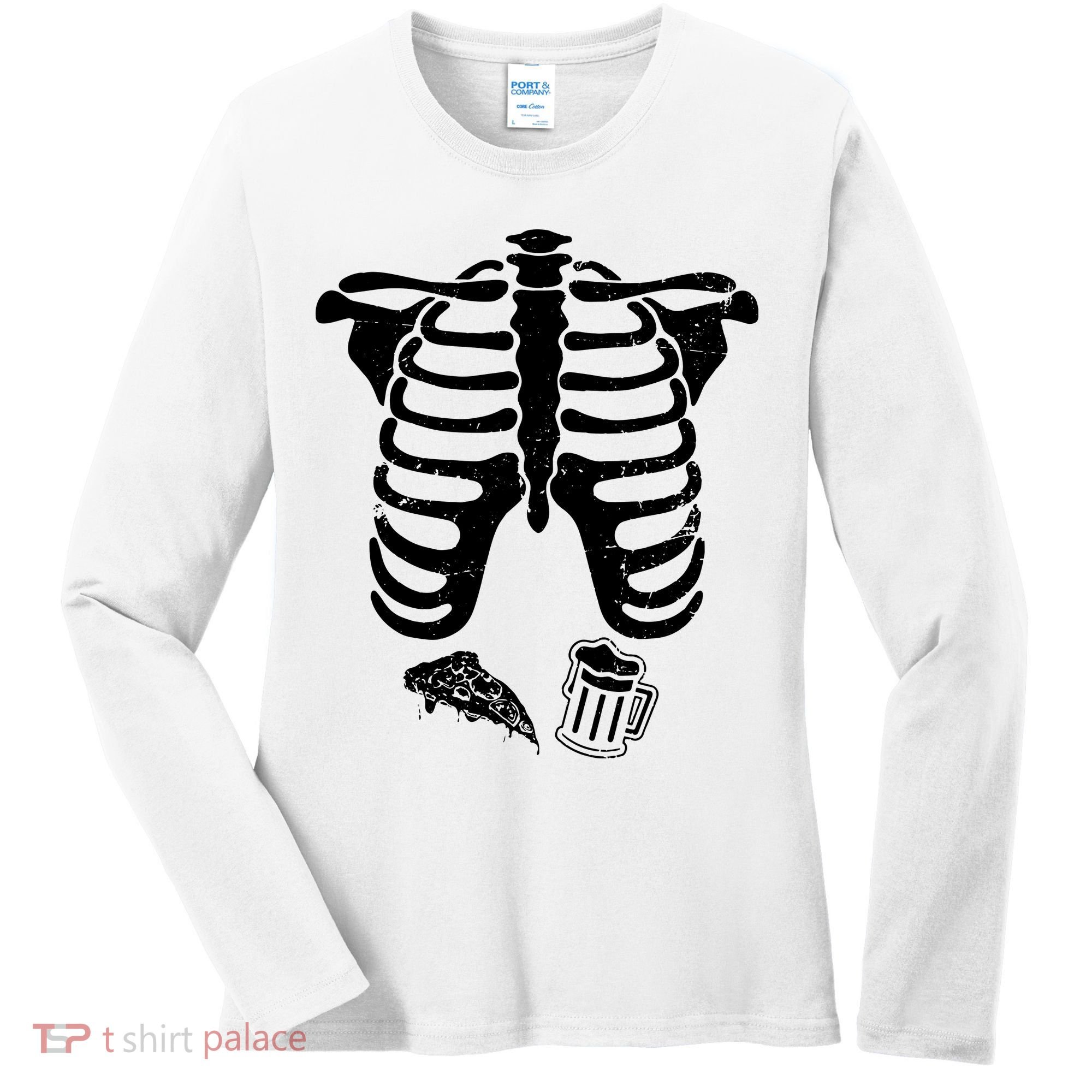 Skeleton Maternity Pizza & Beer Black Women's Long Sleeve Shirt