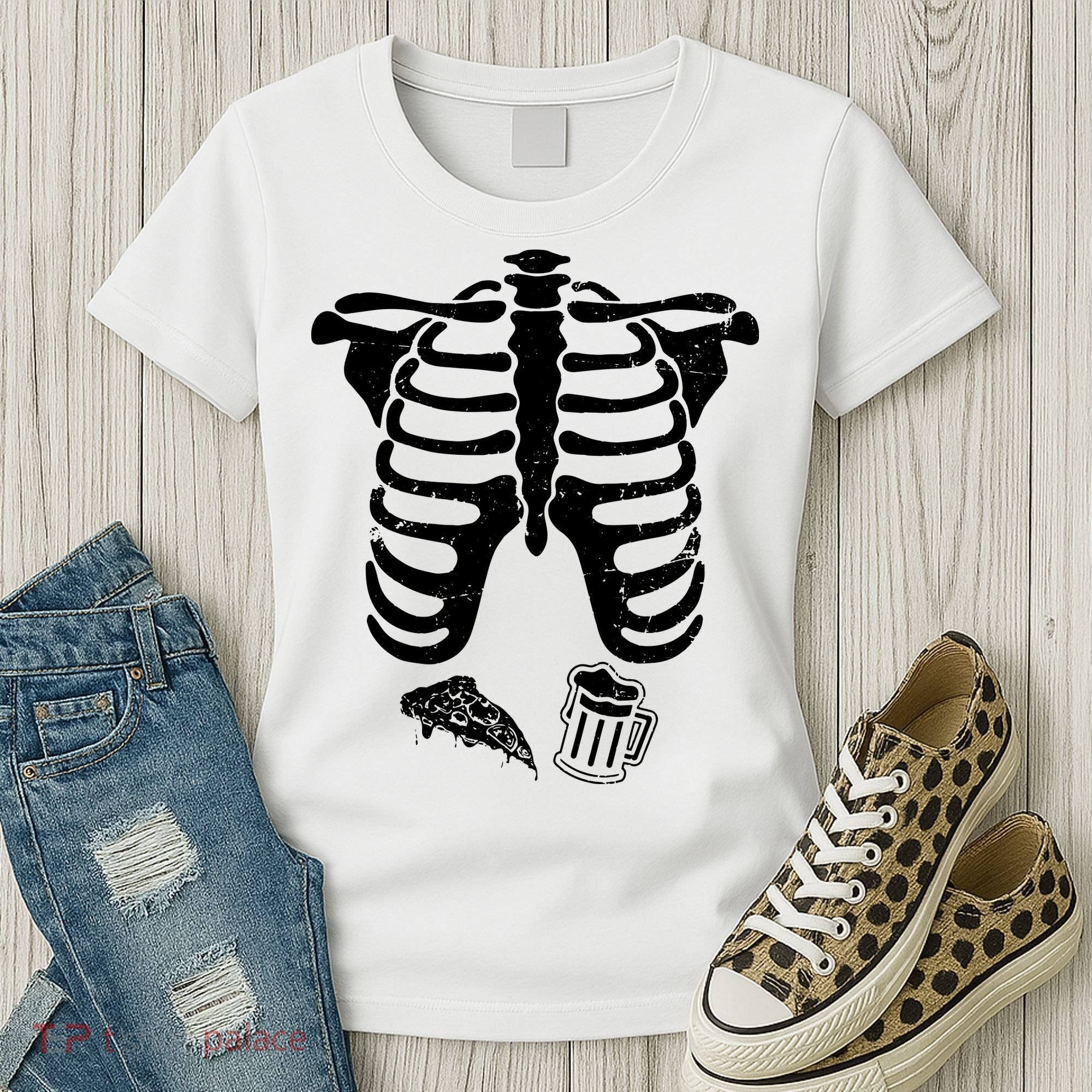Skeleton Maternity Pizza & Beer Black Women's T-Shirt