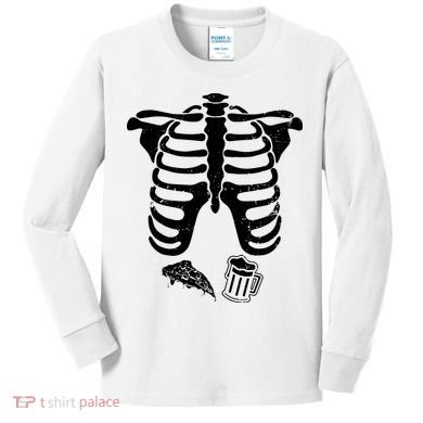 Skeleton Maternity Pizza & Beer Black Kids Long Sleeve Shirt