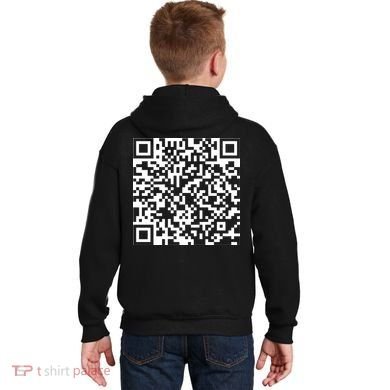 Scan Me QR Code Peace Love F*ck Off Funny Kids Hoodie back