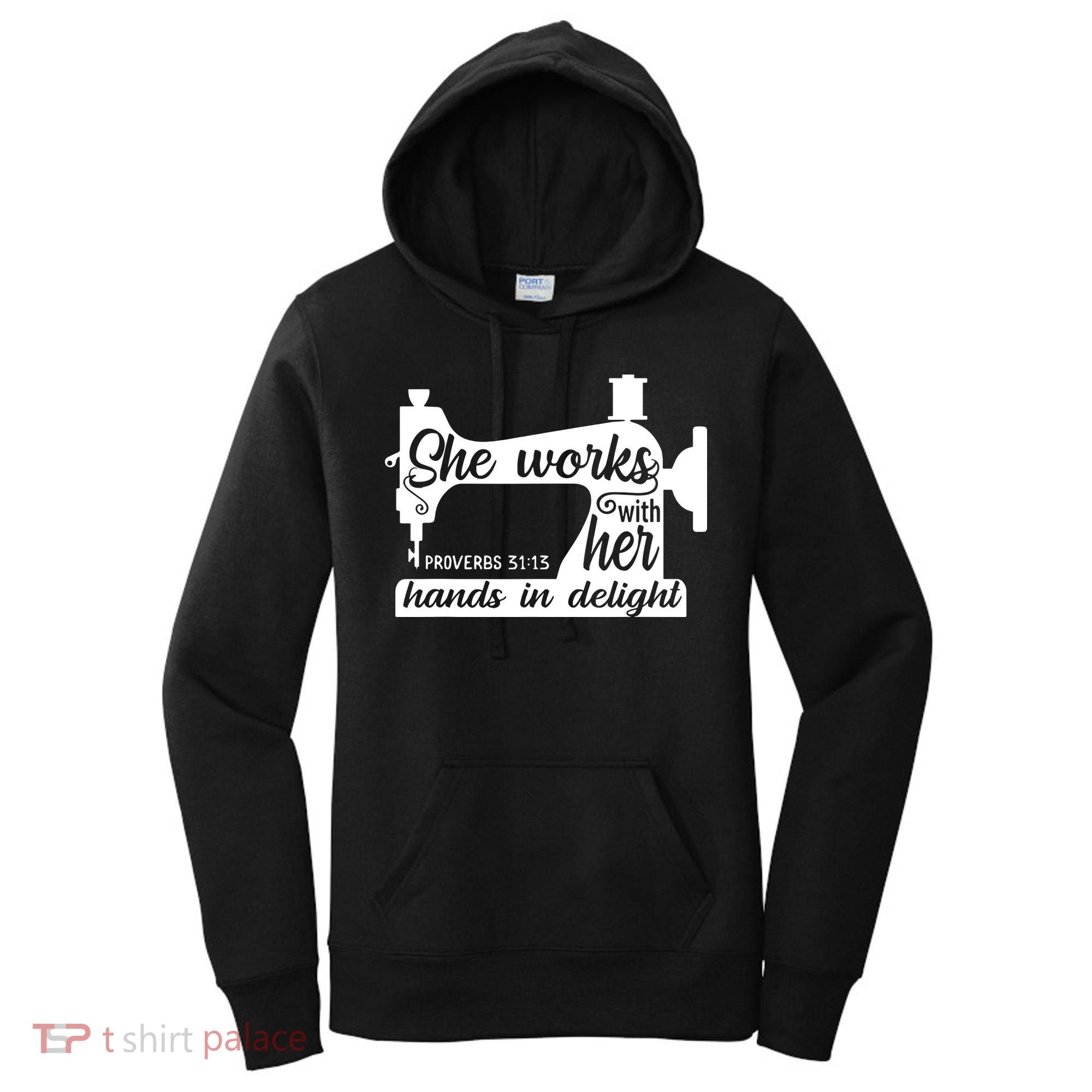 Sewing Machine Quilting Crocheting Faith Jesus God Bible Women's Hoodie
