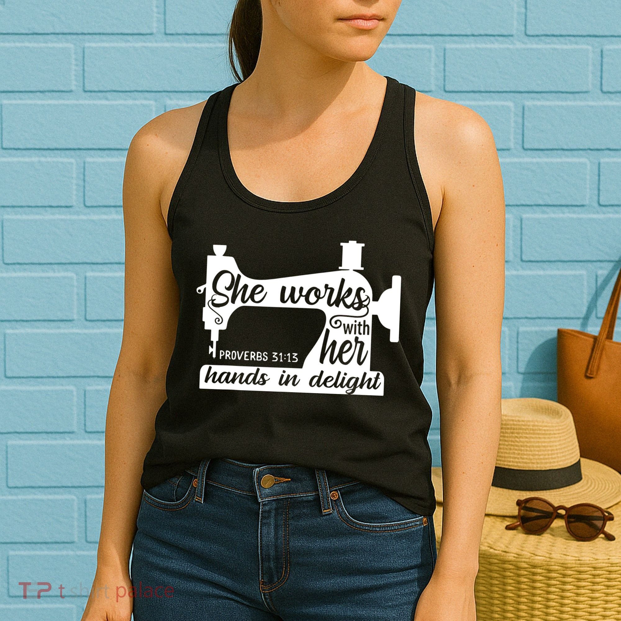 Sewing Machine Quilting Crocheting Faith Jesus God Bible Women's Tank Top