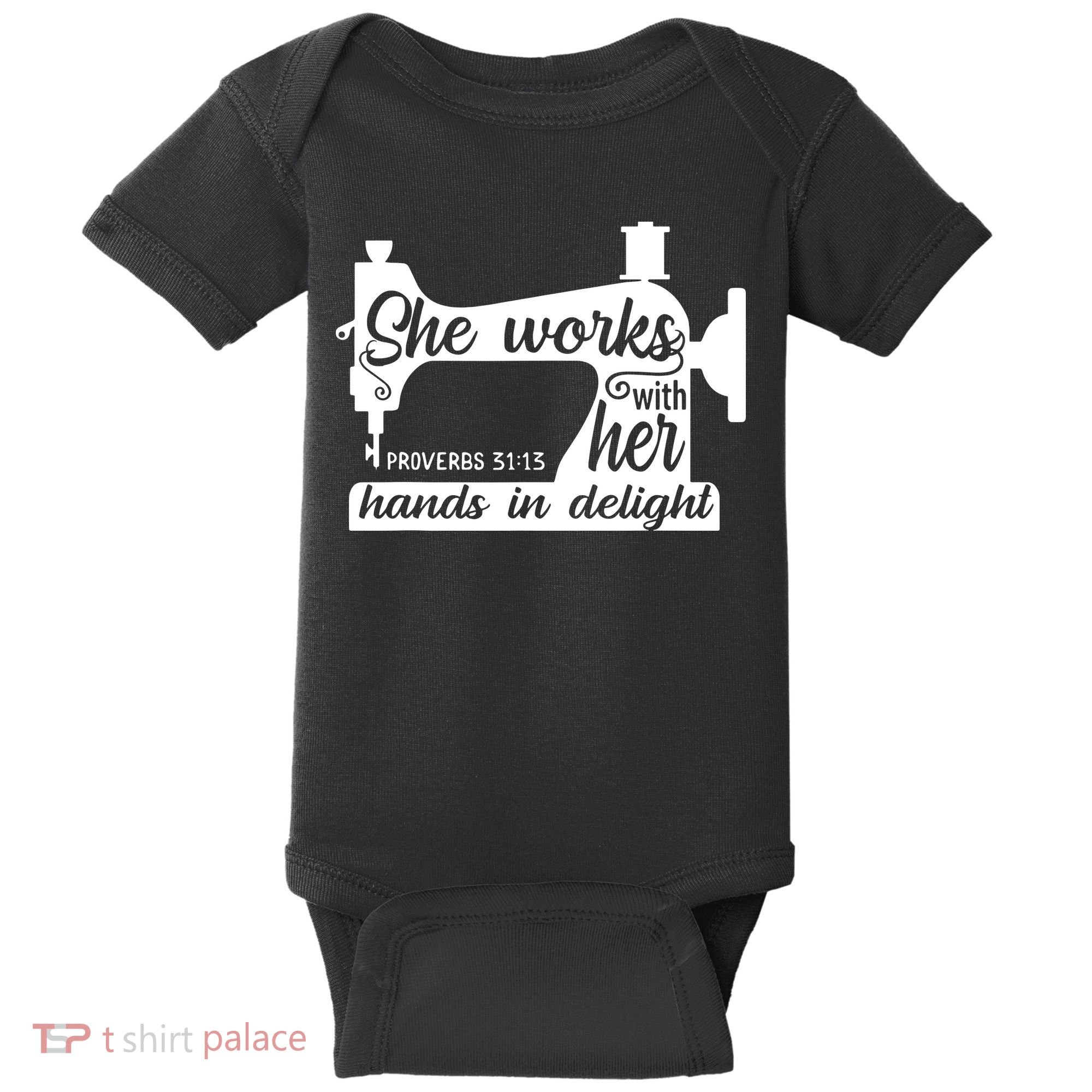 Sewing Machine Quilting Crocheting Faith Jesus God Bible Baby Bodysuit