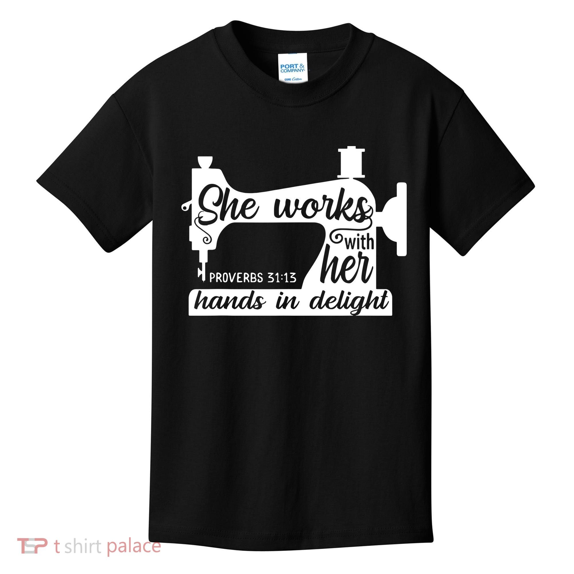 Sewing Machine Quilting Crocheting Faith Jesus God Bible Kids T-Shirt