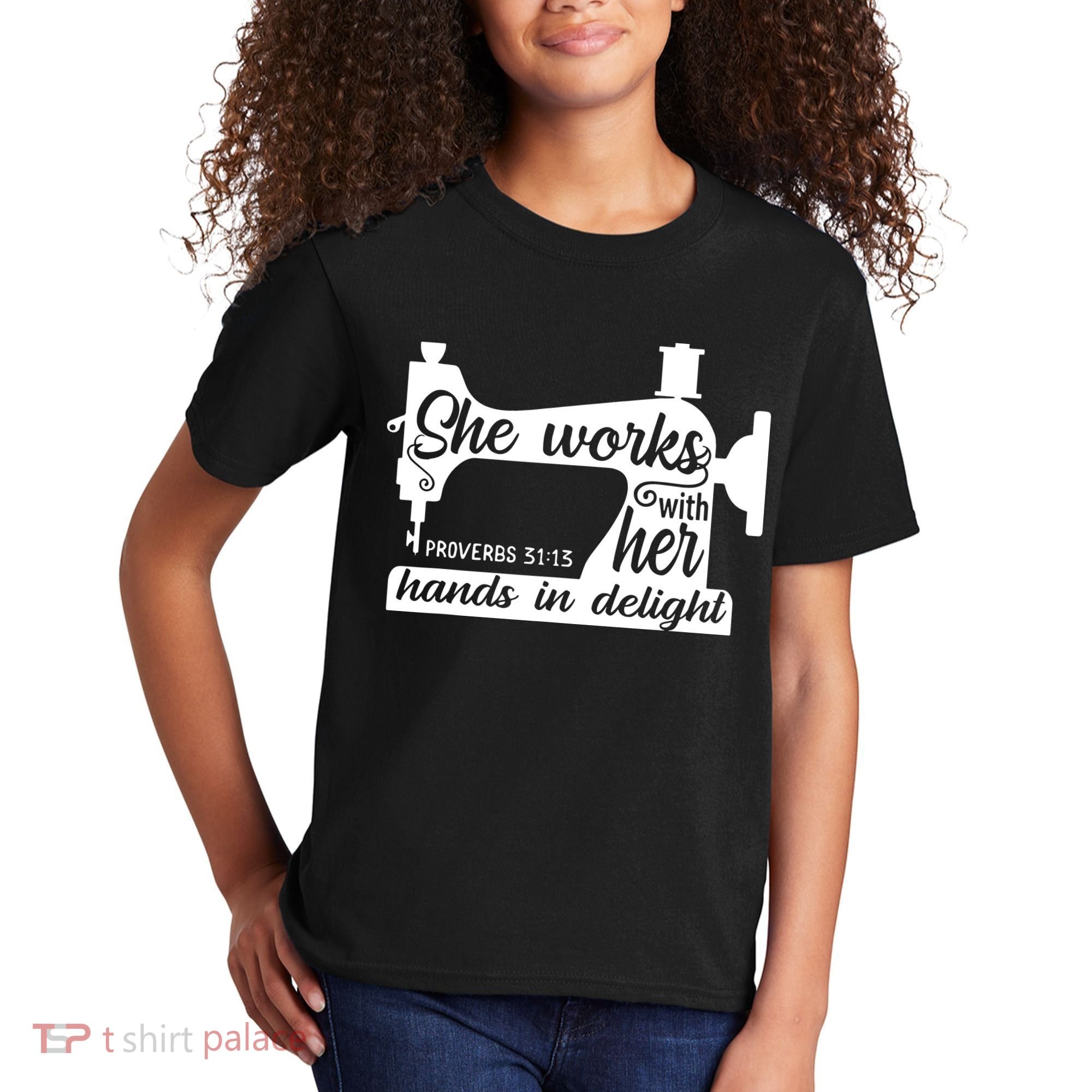 Sewing Machine Quilting Crocheting Faith Jesus God Bible Kids T-Shirt