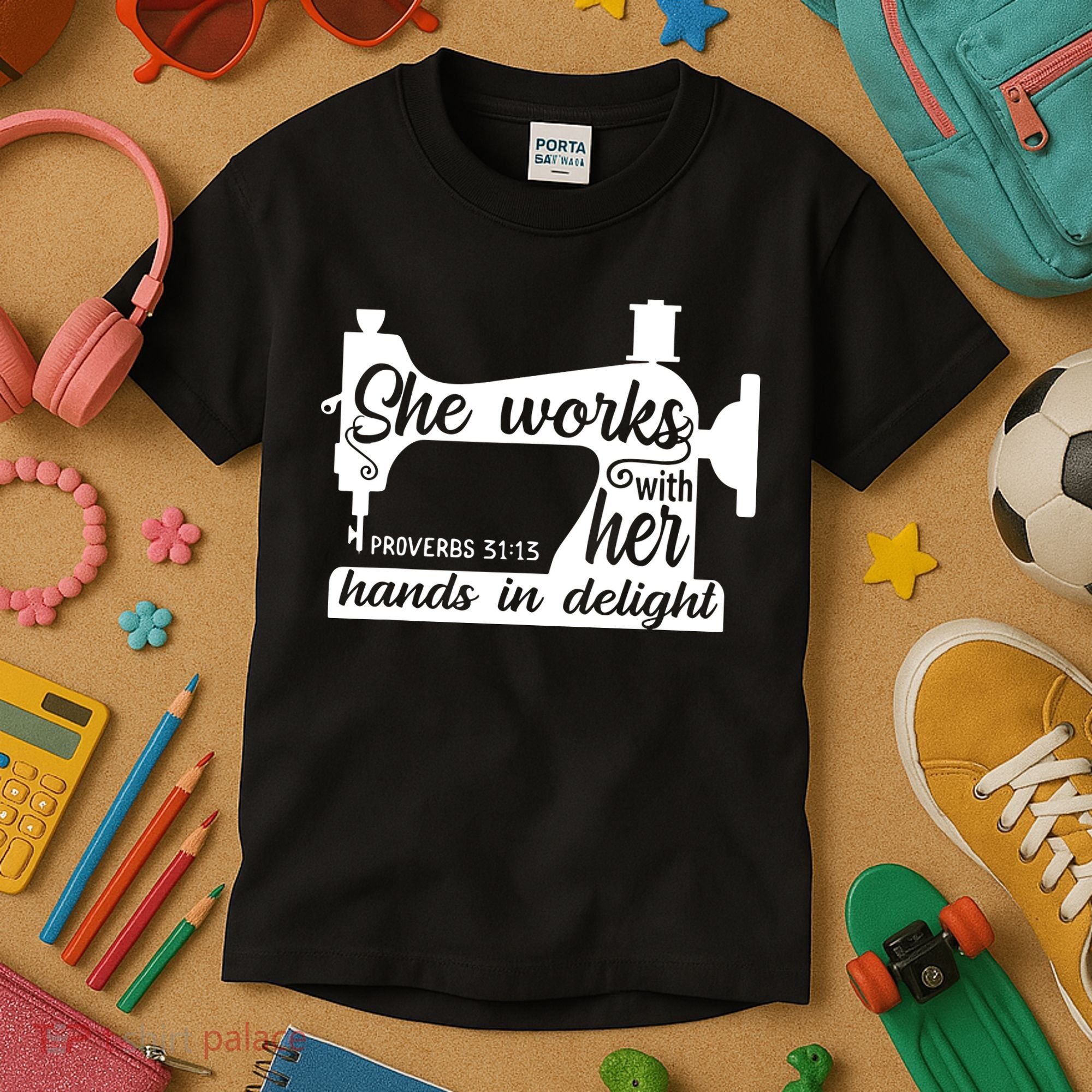 Sewing Machine Quilting Crocheting Faith Jesus God Bible Kids T-Shirt