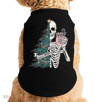 Sorta Merry Sorta Scary Funny Halloween Christmas Skeleton Doggie Tank