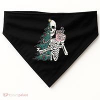 Sorta Merry Sorta Scary Funny Halloween Christmas Skeleton USA-Made Doggie Bandana thumb 0