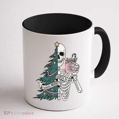 Sorta Merry Sorta Scary Funny Halloween Christmas Skeleton Coffee Mug back