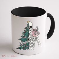 Sorta Merry Sorta Scary Funny Halloween Christmas Skeleton Coffee Mug thumb 1