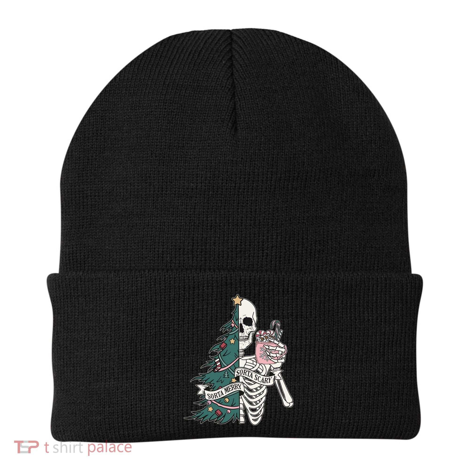 Sorta Merry Sorta Scary Funny Halloween Christmas Skeleton Beanie