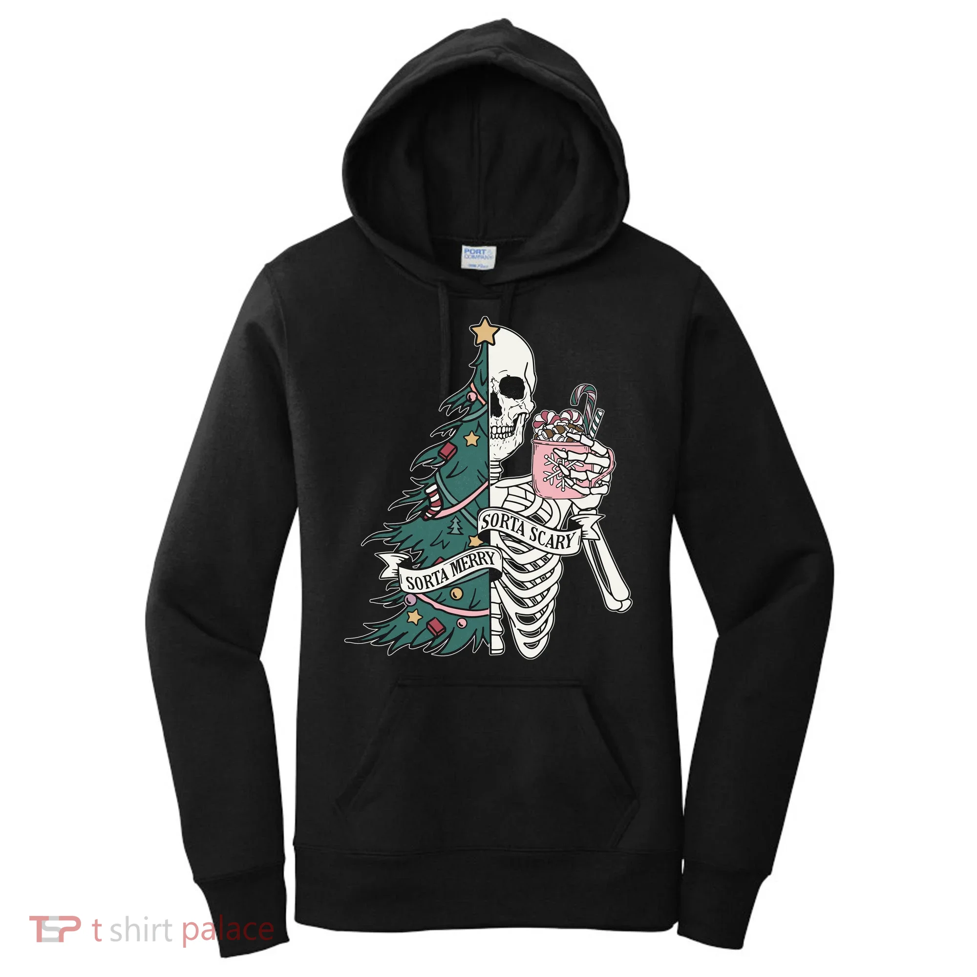 Sorta Merry Sorta Scary Funny Halloween Christmas Skeleton Women's Hoodie
