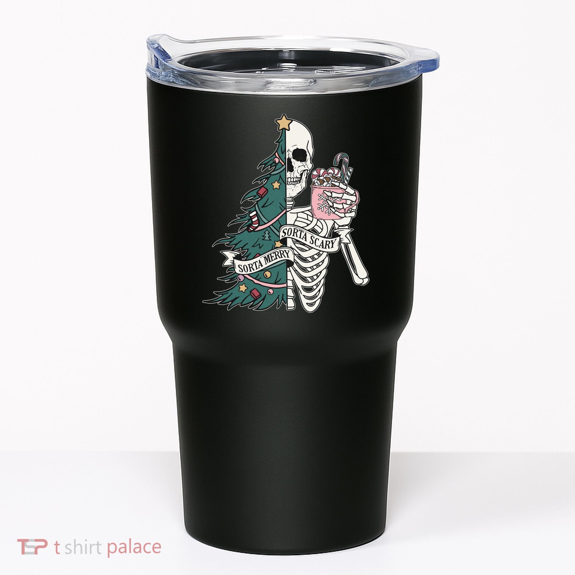 Sorta Merry Sorta Scary Funny Halloween Christmas Skeleton Tumbler