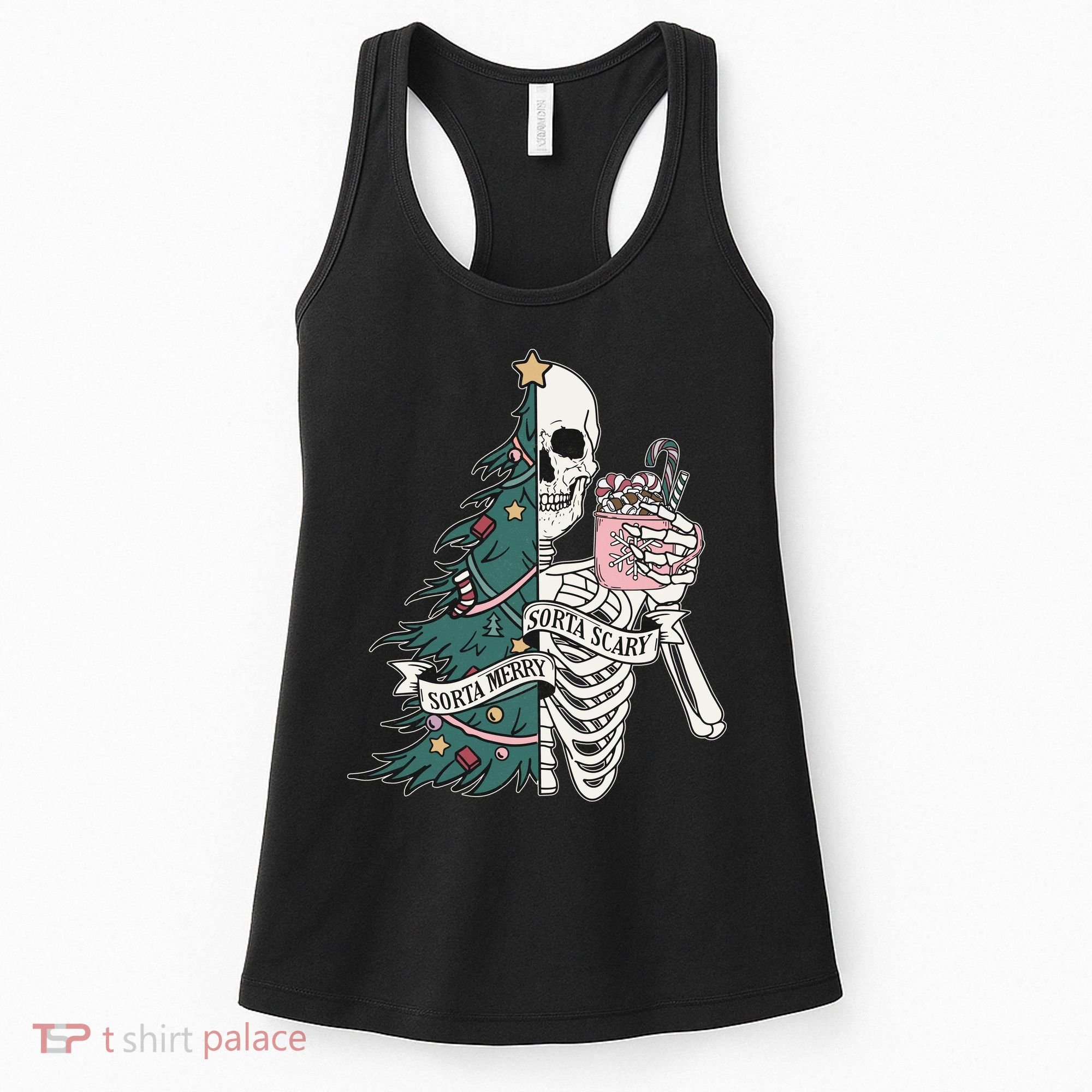Sorta Merry Sorta Scary Funny Halloween Christmas Skeleton Women's Tank Top