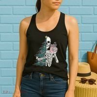Sorta Merry Sorta Scary Funny Halloween Christmas Skeleton Women's Tank Top thumb 2