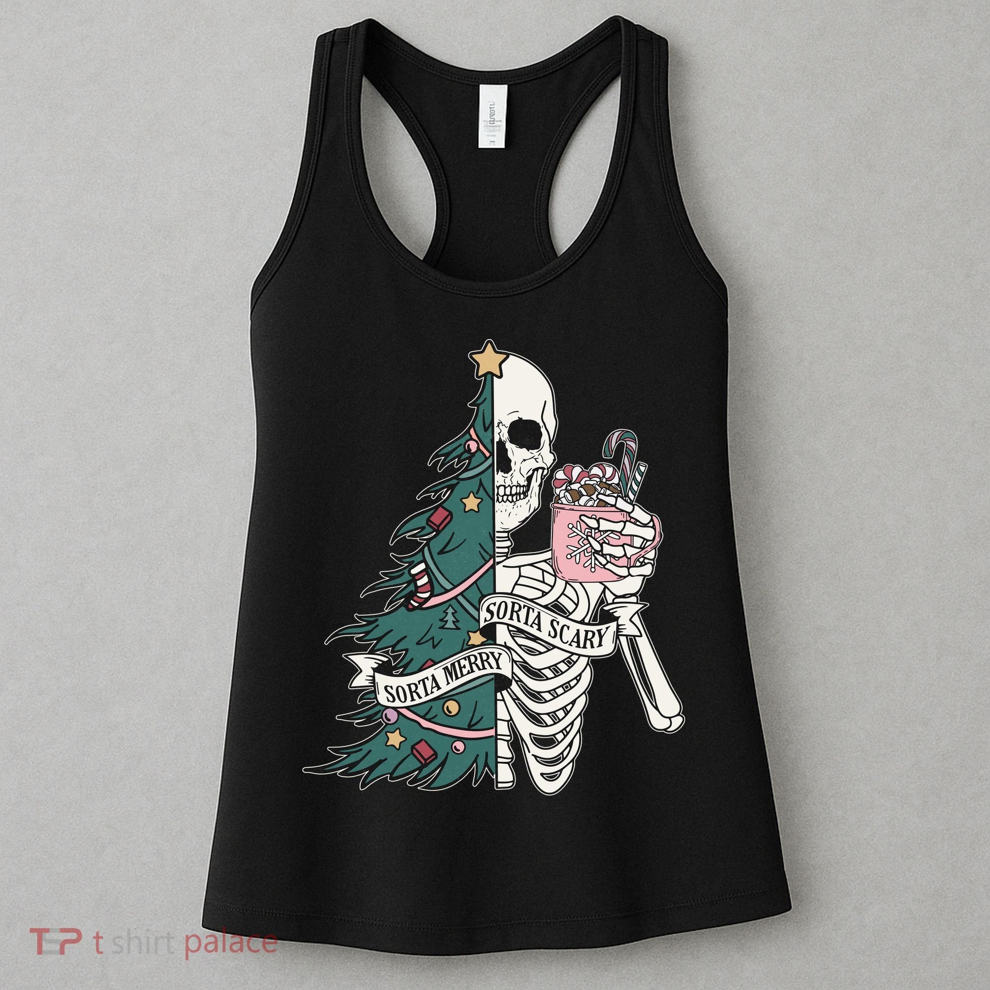 Sorta Merry Sorta Scary Funny Halloween Christmas Skeleton Women's Tank Top