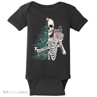 Sorta Merry Sorta Scary Funny Halloween Christmas Skeleton Baby Bodysuit