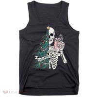 Sorta Merry Sorta Scary Funny Halloween Christmas Skeleton Tank Top thumb 0