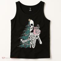Sorta Merry Sorta Scary Funny Halloween Christmas Skeleton Tank Top thumb 2