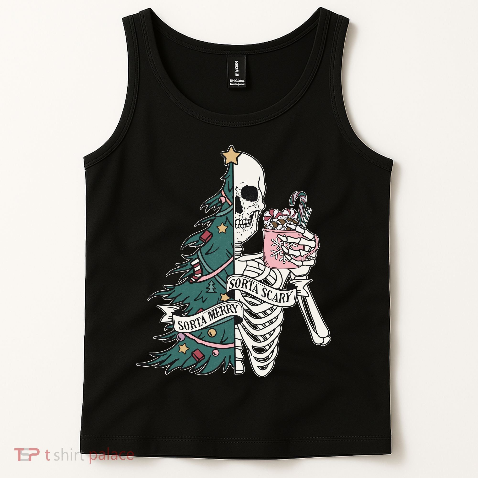 Sorta Merry Sorta Scary Funny Halloween Christmas Skeleton Tank Top