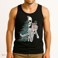 Sorta Merry Sorta Scary Funny Halloween Christmas Skeleton Tank Top thumb 3