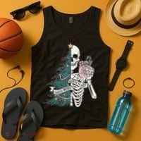 Sorta Merry Sorta Scary Funny Halloween Christmas Skeleton Tank Top thumb 4