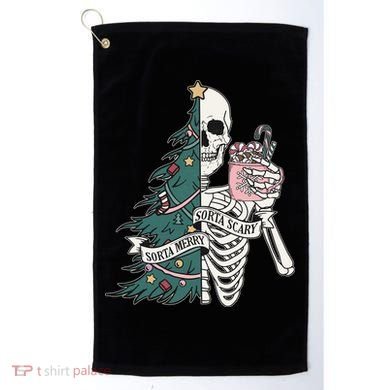 Sorta Merry Sorta Scary Funny Halloween Christmas Skeleton Golf Towel