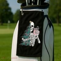 Sorta Merry Sorta Scary Funny Halloween Christmas Skeleton Golf Towel thumb 2