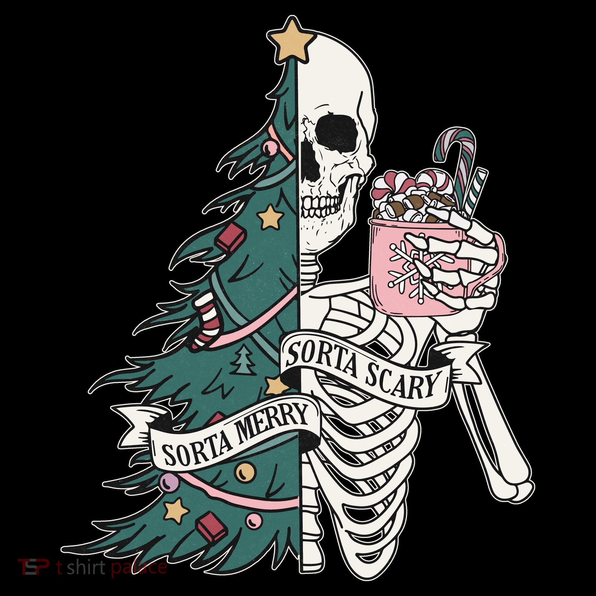 Sorta Merry Sorta Scary Funny Halloween Christmas Skeleton Toddler T-Shirt