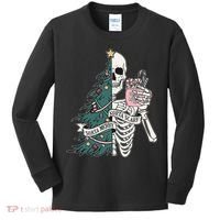 Sorta Merry Sorta Scary Funny Halloween Christmas Skeleton Kids Long Sleeve Shirt thumb 0