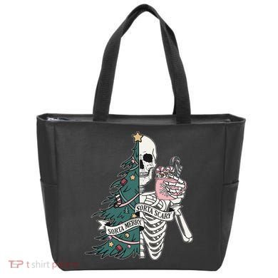 Sorta Merry Sorta Scary Funny Halloween Christmas Skeleton Tote Bag