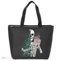 Sorta Merry Sorta Scary Funny Halloween Christmas Skeleton Tote Bag thumb 0