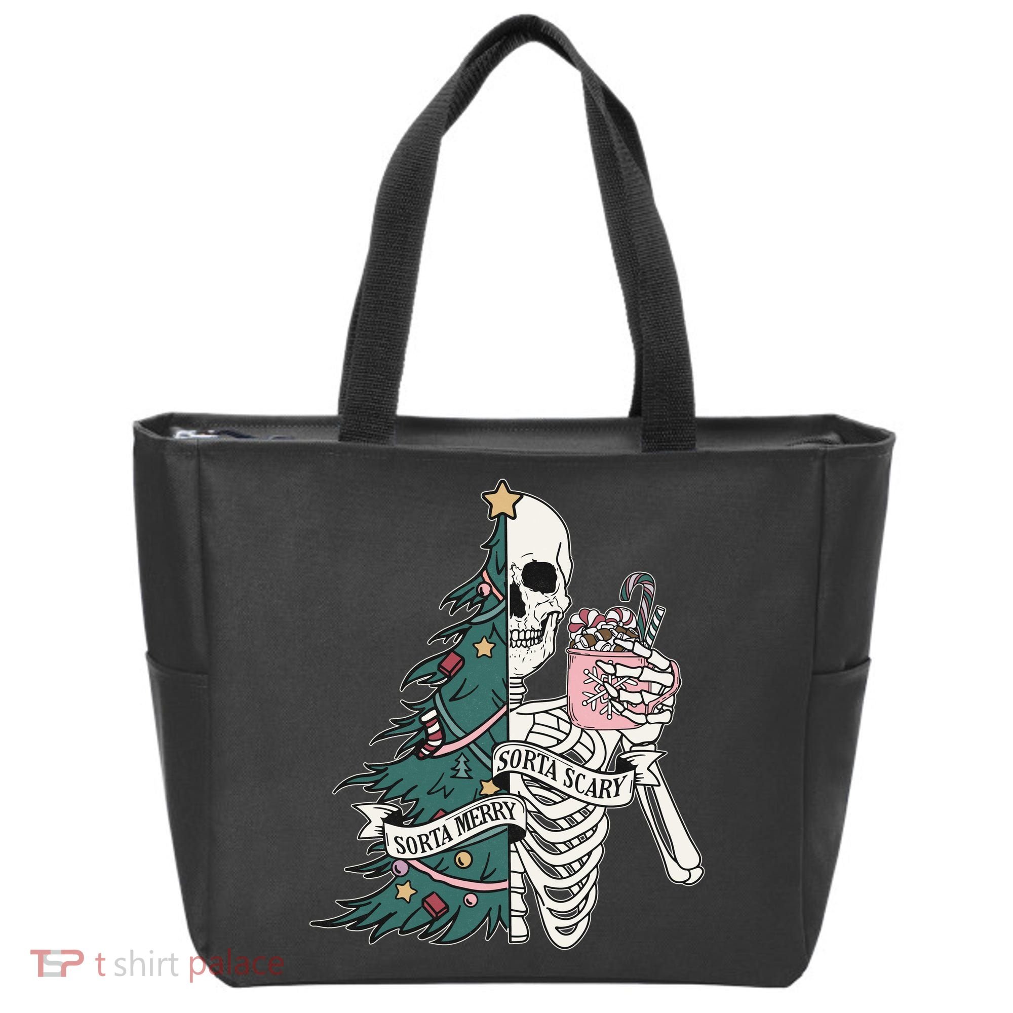 Sorta Merry Sorta Scary Funny Halloween Christmas Skeleton Tote Bag