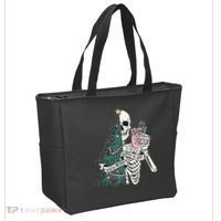 Sorta Merry Sorta Scary Funny Halloween Christmas Skeleton Tote Bag thumb 2