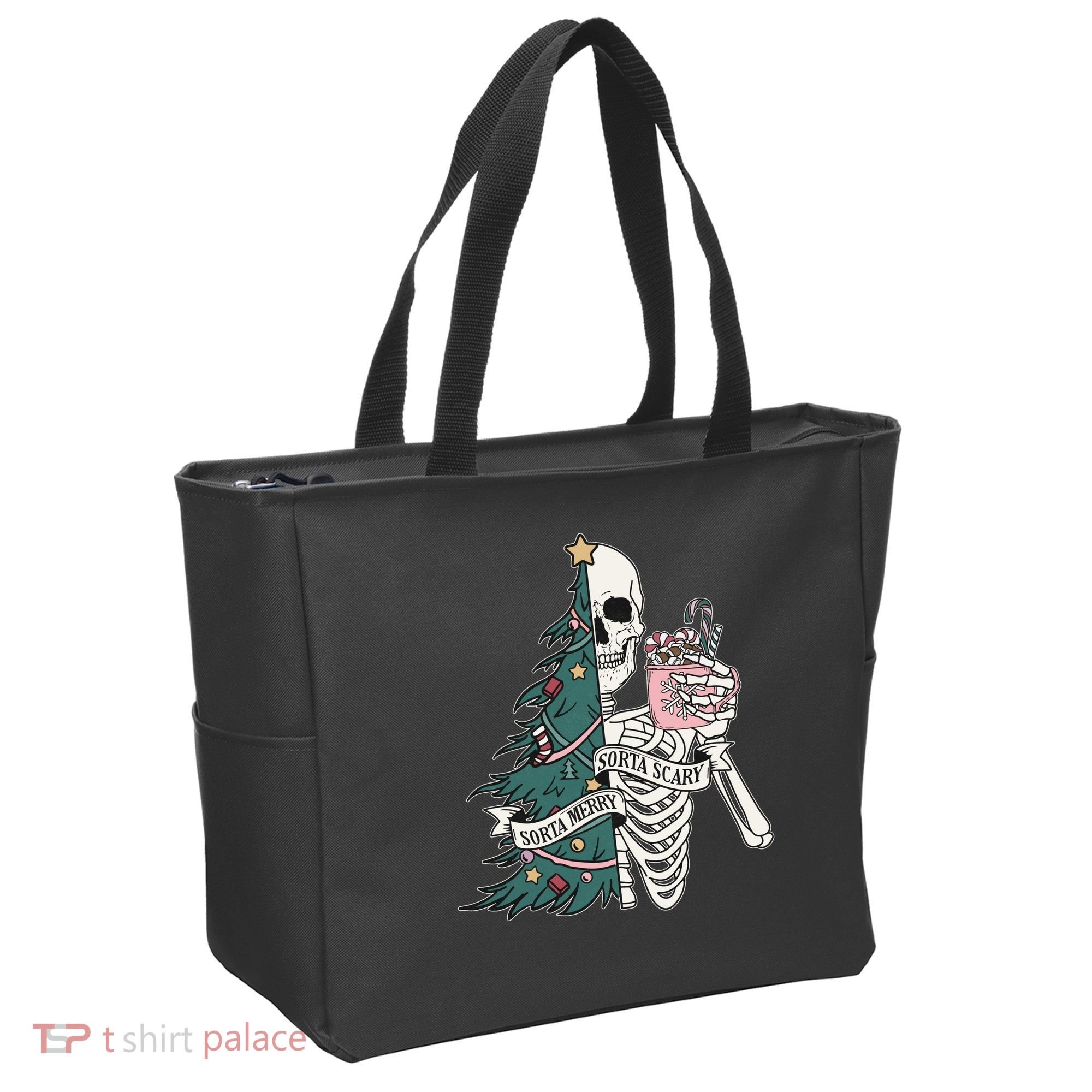 Sorta Merry Sorta Scary Funny Halloween Christmas Skeleton Tote Bag