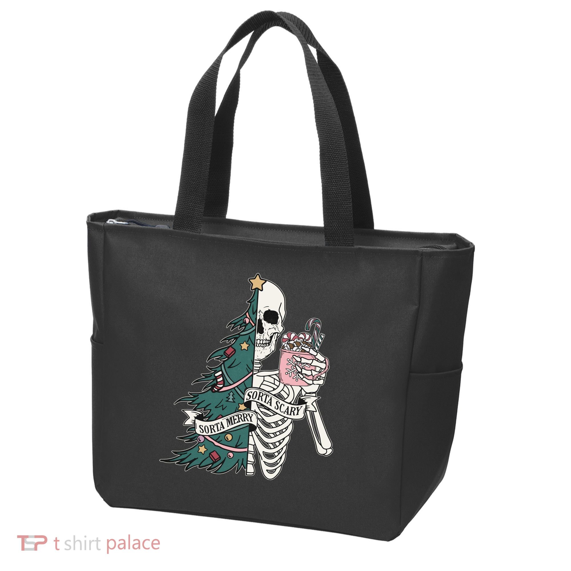 Sorta Merry Sorta Scary Funny Halloween Christmas Skeleton Tote Bag